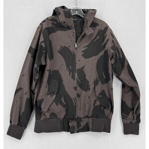 Freshjive Streetwear Mens Black Brown Camouflage Cotton Zip Up Hoodie Jacket L